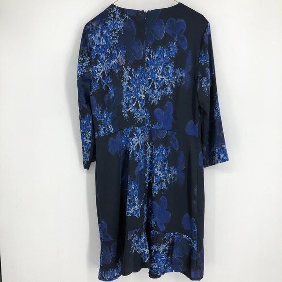 Banana Republic Dark Blue Floral 3/4 Sleeve Peplum  Hem Midi Dress 10 - Picture 3 of 16